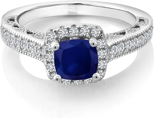 Vista 51 de Gem Stone King Anillo de compromiso de plata de ley 925 de 0.236 in con piedra natal y zafiro blanco creado con acento Anillo de compromiso
