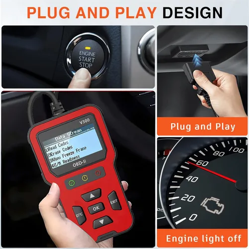 Vista 3 de OBD V300 2 escáner Check Engine Lector de código claro de datos en vivo Congelación Marco de preparación I/M Vehículo VIN Búsqueda de emisiones