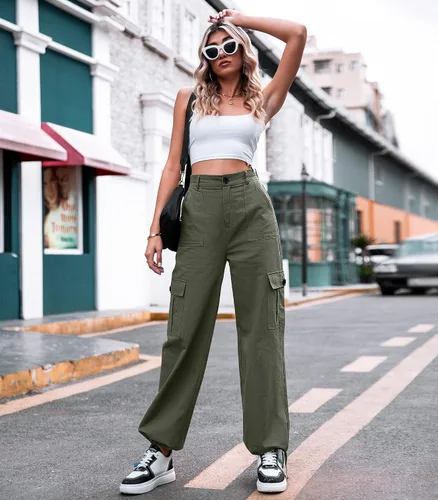 Vista 2 de ZMPSIISA Pantalones cargo de cintura alta para mujer, pantalones casuales de pierna ancha, 6 bolsillos, pantalones militares de combate