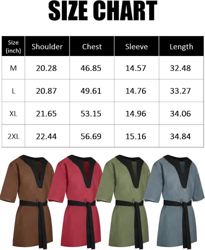 Vista 6 de Gafeng Disfraz de pirata medieval para hombre, túnica vikinga renacentista, Halloween, caballero, guerrero, retro, cosplay, LARP Tops