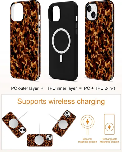 Vista 31 de Jusy Funda compatible con MagSafe con estampado de caparazón de tortuga marrón para iPhone 7/8/SE, cubierta protectora de TPU suave magnética