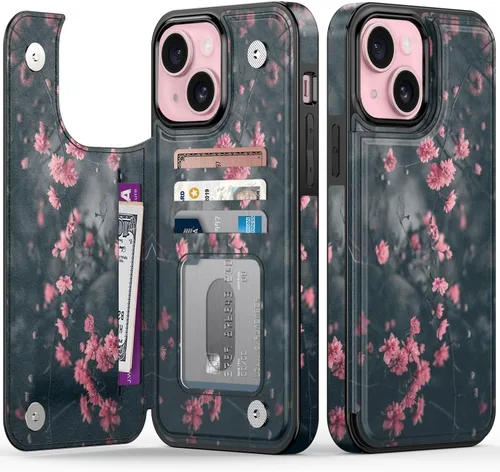 Vista 91 de FUNMIKO Funda tipo cartera para iPhone 13 con tarjetero, bloqueo RFID, protección de grado militar y obras de arte impresas con rayos UV, cierre