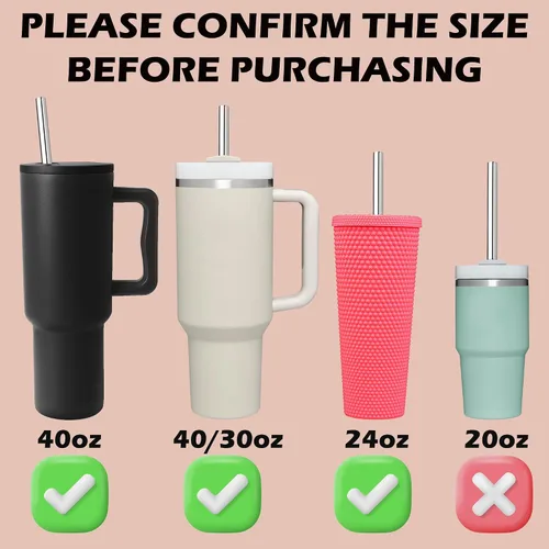 Vista 3 de 6 popotes rectos reutilizables de acero inoxidable de 12 pulgadas, con 6 puntas flexibles de silicona y 2 cepillos de limpieza, para vaso Stanley