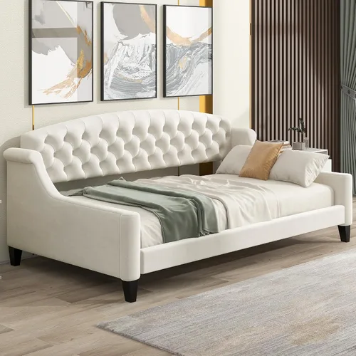 Vista 4 de Merax - Sofá cama de tamaño doble moderno de lujo con botones capitoné, marco de sofá cama de tamaño doble tapizado, sofá cama para dormitorio, sala