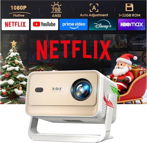 Vista 10 de Compatible con Netflix y enfoque automático Keystone Proyector inteligente mini con WiFi6 y Bluetooth, proyector portátil nativo 1080P y control