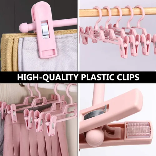 Vista 3 de DOITOOL Paquete de 10 perchas antideslizantes rosas para pantalones con clips ajustables, clips de plástico retráctiles para el hogar