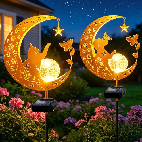 Vista 15 de Luces solares para exterior, decorativas, con forma de ángel lunar, luces solares con poste, luces de camino, regalos de cumpleaños para mujeres