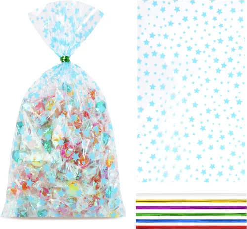 Vista 26 de 100 bolsas de regalo con estampado de estrellas de 3 x 5 pulgadas, bolsas de regalo de celofán, bolsas de regalo de celofán, bolsas de regalo