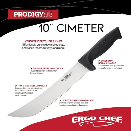 Vista 2 de Ergo Chef Prodigy Series - Cuchillo para cortar cimros de 10 pulgadas, cuchillo de carne curvada de acero inoxidable de alto carbono, mango