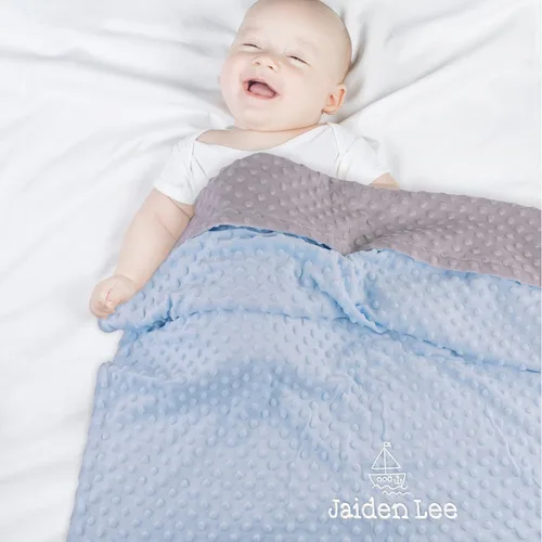 Vista 8 de Manta de bebé personalizada de Minky con nombre, icono, 2 colores, 15 iconos, 7 fuentes, manta suave y sedosa de puntos de doble cara para baby