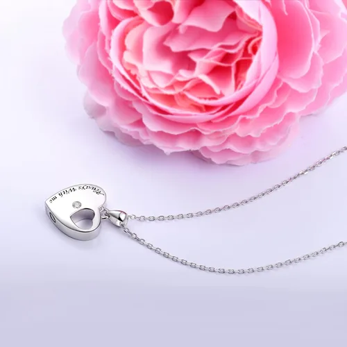 Vista 5 de YLT 925 - Collar de plata de ley para cenizas con colgante de urna de corazón para mujer