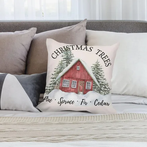 Vista 5 de Juego de 2 fundas de almohada de Navidad, decoración rústica de árbol de Navidad, fundas de sofá festivas, sofá, dormitorio, hogar