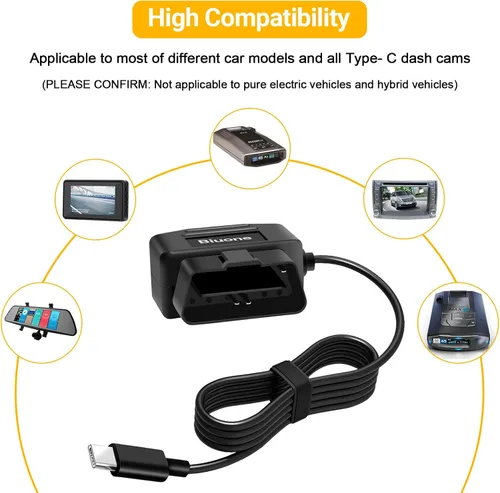 Vista 4 de Cable de alimentación OBD para cargador de cámara de tablero OBD2 a USB, 24 horas de vigilancia/modo Acc con botón de interruptor, adaptador