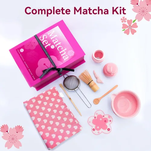 Vista 2 de Juego de 10 batidores de matcha, kit de fabricación de té matcha japonés con batidor de bambú, cuenco de cerámica, herramientas completas