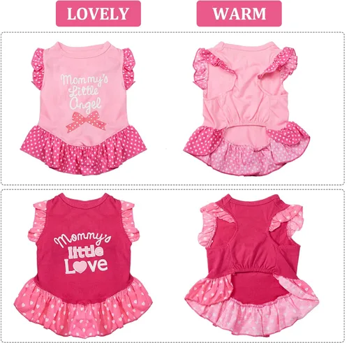 Vista 3 de Vestidos de perro de 2 piezas para perros, linda niña, vestido de mascota, vestido de mamá, cachorro, camisa, falda, vestidos para mascotas, ropa
