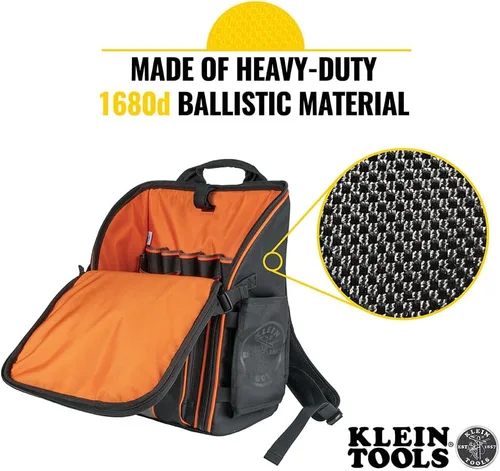 Vista 4 de Klein Tools 55482 Mochila para herramientas, organizador de herramientas resistente Tradesman Pro con 21 bolsillos e interior grande, resistente al