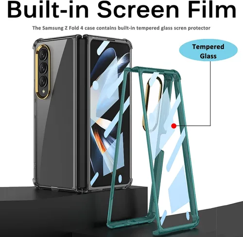 Vista 4 de Miimall Funda para Samsung Galaxy Z Fold 4 con protector de pantalla, carcasa protectora completa ultra fina, suave, a prueba de golpes, protector