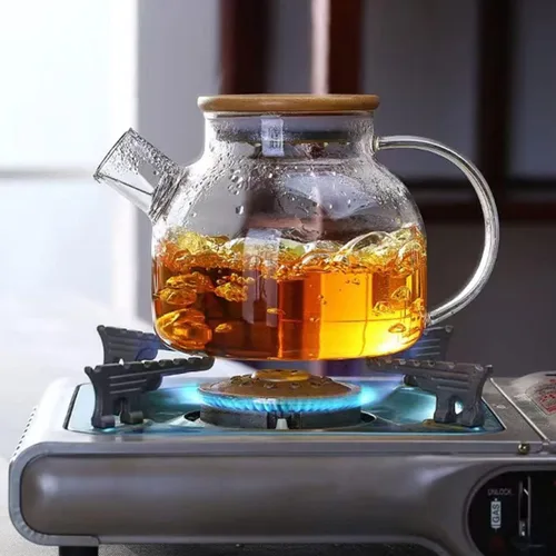 Vista 8 de Tetera de vidrio con infusor para té suelto y té floreciente, tetera de vidrio resistente al calor y hervidor para estufa, perfecta tetera, 33.8 fl