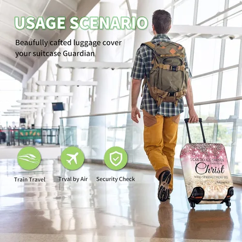 Vista 3 de Fundas de equipaje para maleta, aprobadas por la TSA, protector elástico lavable para maleta, funda protectora de maleta con texto en inglés "I can