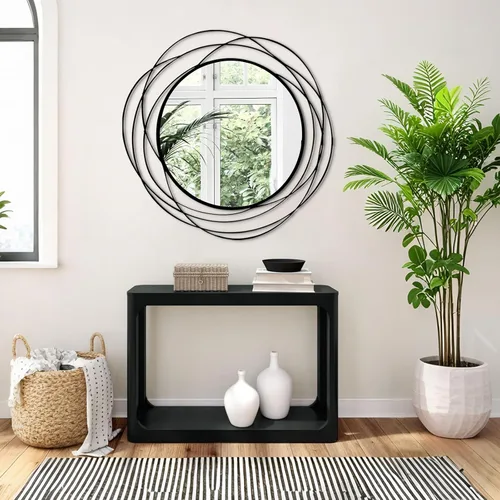 Vista 3 de HQiJun Espejo Redondo de Pared – Espejo Circular Grande Negro de 26.8" para Pared con Marco de Metal Decorativo Arte Duradero, Espejo Colgante