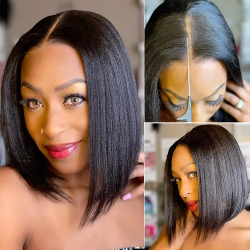Vista 8 de Nadula Pelucas de cabello humano lacio Yaki sin pegamento con encaje frontal de 7 x 5 pulgadas, nudos invisibles, predepilados, pretodo, 3S, listo
