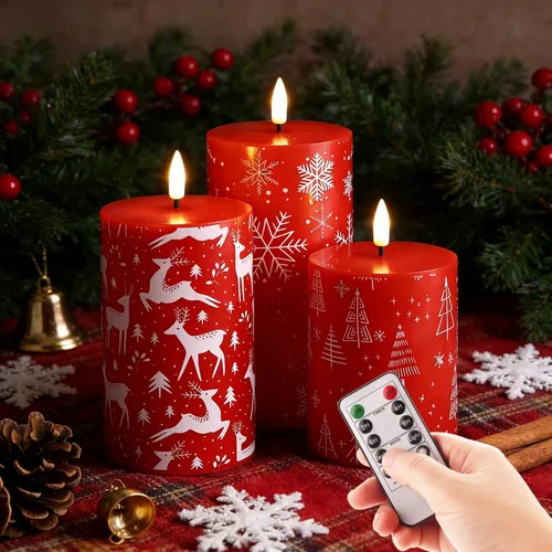 Vista 11 de Eywamage Velas de pilar sin llama de otoño naranja con control remoto, velas LED parpadeantes de cera de Acción de Gracias, funciona
