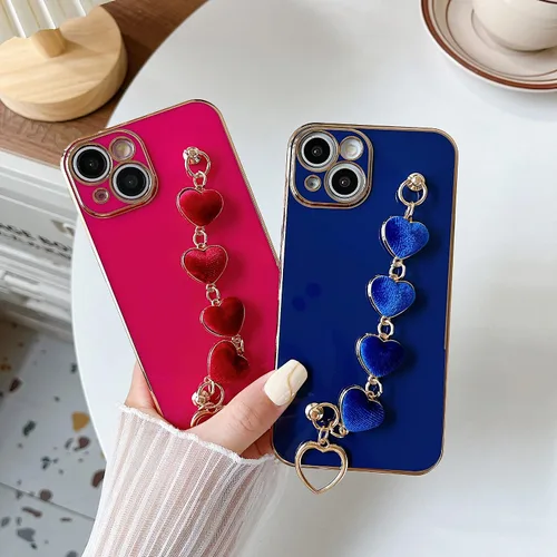 Vista 2 de Caseative Funda para iPhone 13 Pro Max, correa de muñeca con corazón chapado en amor, pulsera de cadena, funda suave para mujeres y niñas
