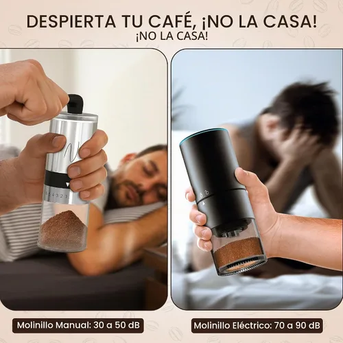 Vista 2 de Molinillo de café manual – Molinillo manual de grano de café con manivela, 6 ajustes de molienda para expreso, prensa francesa y vertido – Molinillo