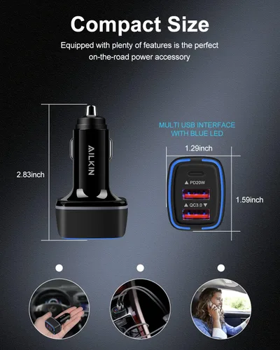 Vista 10 de Cargador de coche de 56W PD USB C, bloque de carga súper rápido de 3
