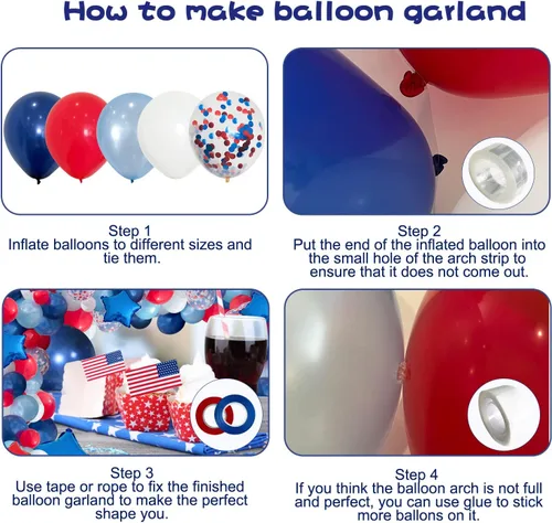 Vista 3 de 145 globos de color azul marino y plateado y 142 globos rojos, blancos y azules para cumpleaños, béisbol, temática náutica, fiesta, fiesta