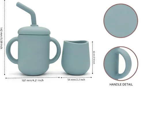Vista 6 de Vasos de entrenamiento de silicona – Taza de entrenamiento para beber y taza de destete abierta para bebés de 6 a 12 meses en adelante, juego de Rosa