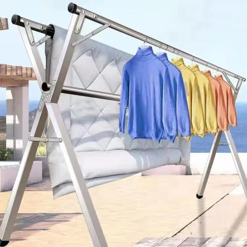 Vista 6 de Heavy Duty Stainless Steel Clothes Drying Rack, 160Cm Foldable & Retractable Laundry Stand with Wheels for Indoor/Outdoor Use – Space-Saving Garment