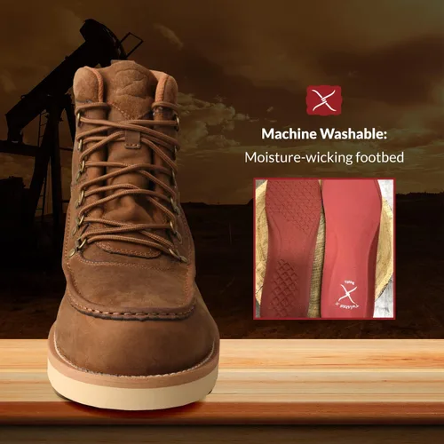 Vista 4 de Twisted X Men's 6" Waterproof Wedge Sole Boot - Moc Toe Work Boots Handcrafted with oiled-leather, Air-mesh Lining, Breathable Interior Lining