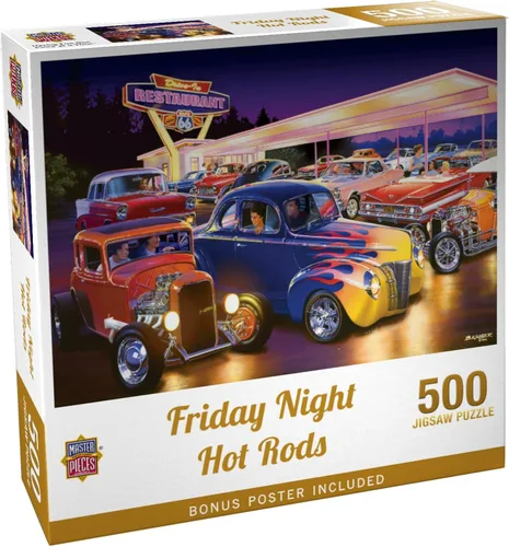 Vista 2 de Masterpieces 300 Piece Jigsaw Puzzle for Adults and Families - Friday Night Hot Rods - 19.25"x26.63