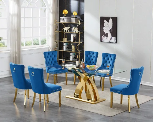 Vista 30 de Juego de mesa de comedor de cristal plateado moderno de 70 pulgadas para 4, juego de mesa de comedor rectangular de 5 piezas con patas de acero