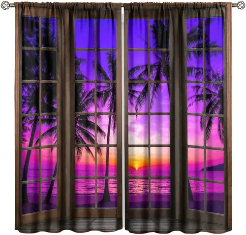 Vista 27 de Cortinas con Vista Natural, Estampado de Patrón de Río y Bosque Hermoso para Ventana, Cortinas Oscuras Aisladas para Dormitorio o Sala de 2 Paneles