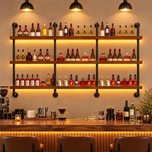 Vista 7 de Estante de vino montado en la pared de 55.1 pulgadas con luz LED