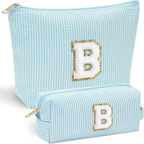 Vista 44 de YOOLIFE Regalos del Día de la Madre para Mujeres, Bolsa de Maquillaje con Iniciales, Bolsa de Maquillaje para Viaje, Bolsa de Maquillaje Negro