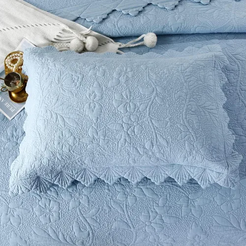 Vista 4 de vctops Juego de edredón acolchado de algodón bordado de 3 piezas, reversible, ligero, edredón de flores y hojas de granja con fundas de almohada
