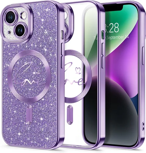 Vista 102 de Hython Funda para iPhone Air con purpurina, compatible con MagSafe Love Heart fundas magnéticas transparentes para teléfono para mujeres y niñas