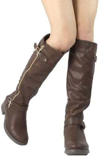 Vista 9 de DREAM PAIRS - Botas de montar de invierno para mujer cómodas hasta la rodilla y de pantorrilla ancha
