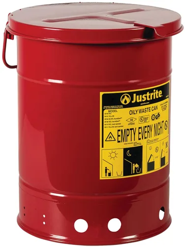 Vista 21 de Justrite Recipiente para desechos aceitosos de acero galvanizado de 10 galones, recipiente de seguridad metálico para trapos con aceite de 18 x 14