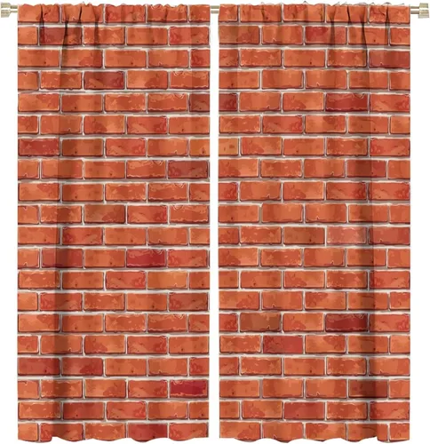 Vista 44 de Cortinas opacas para pared de ladrillo, rústicas, para pared de ladrillo, naranja y rojo, impresión artística para sala de estar, dormitorio