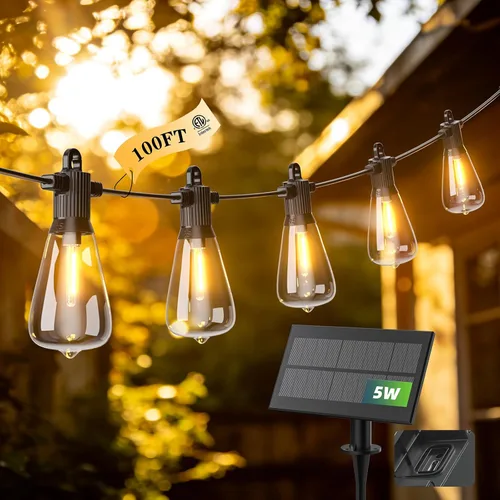 Vista 18 de Guirnalda de luces LED para exteriores, 25 pies, impermeables, para patio, con 12+1 bombillas Edison ST38 inastillables, luz colgante blanca cálida
