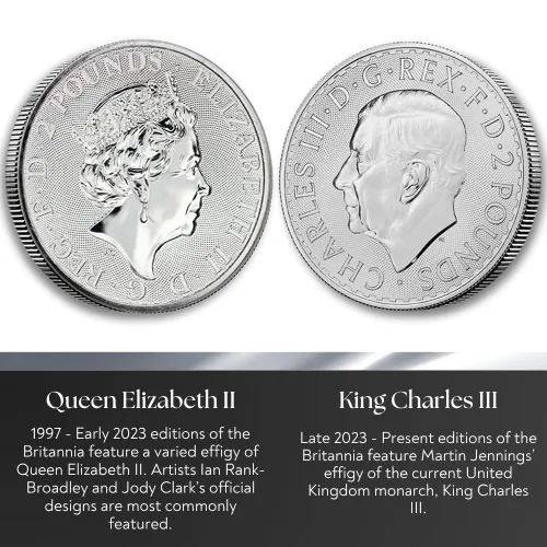 Vista 4 de 1997 - Presente (Año al azar) Lote de (5) Monedas Britannia de Plata de 1 oz Brillante Sin Circular con Certificado de Autenticidad £2 GBP Vendedor