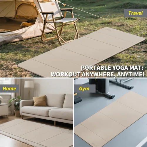 Vista 8 de Esterilla de yoga plegable extra grande de 74 x 31.5 pulgadas, 0.315 pulgadas, de doble cara, antideslizante, ligera, para hombre y mujer, portátil