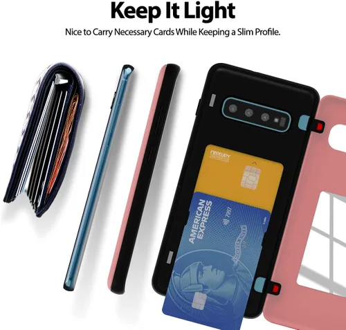 Vista 6 de GOOSPERY Funda magnética con parachoques para puerta compatible con Galaxy S10 Plus, estuche tipo billetera con soporte para tarjetas, cierre Rosado
