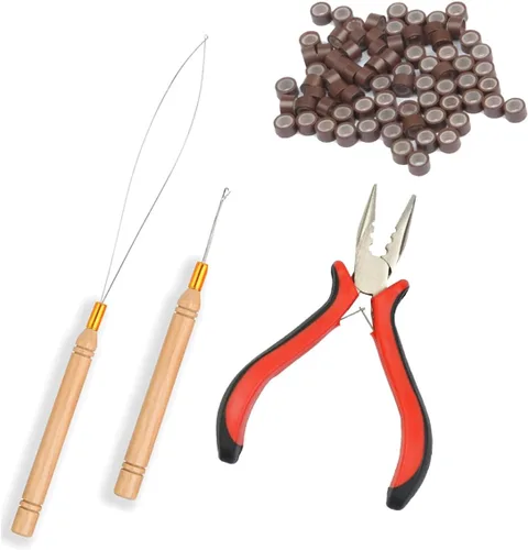 Vista 7 de Juego de herramientas de extensiones de cabello de micro eslabones de 3 piezas para micro anillos nano Mini alicates para el pelo con diseño de 3