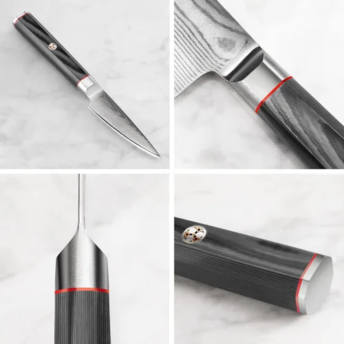 Vista 3 de Cangshan YARI Series 501271 - Cuchillo de pelar de 3.5 pulgadas con funda, acero de Damasco X-7