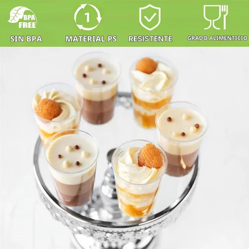 Vista 3 de Zezzxu Paquete de 50 vasos de postre de 3 onzas con cucharas, mini vasos de tiro para postres, pequeños vasos de plástico para servir aperitivos